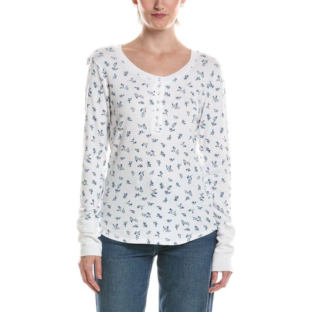 Michael Stars Womens Regan Printed Henley, White